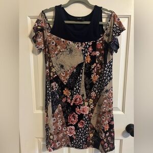 NAIF women’s multi-colored floral dress-shoulder cutouts-size small